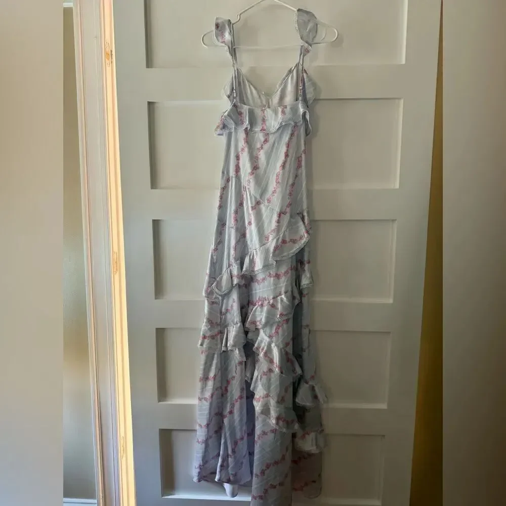 Rareraw Floral Ruffle Maxi Dress in Light Blue